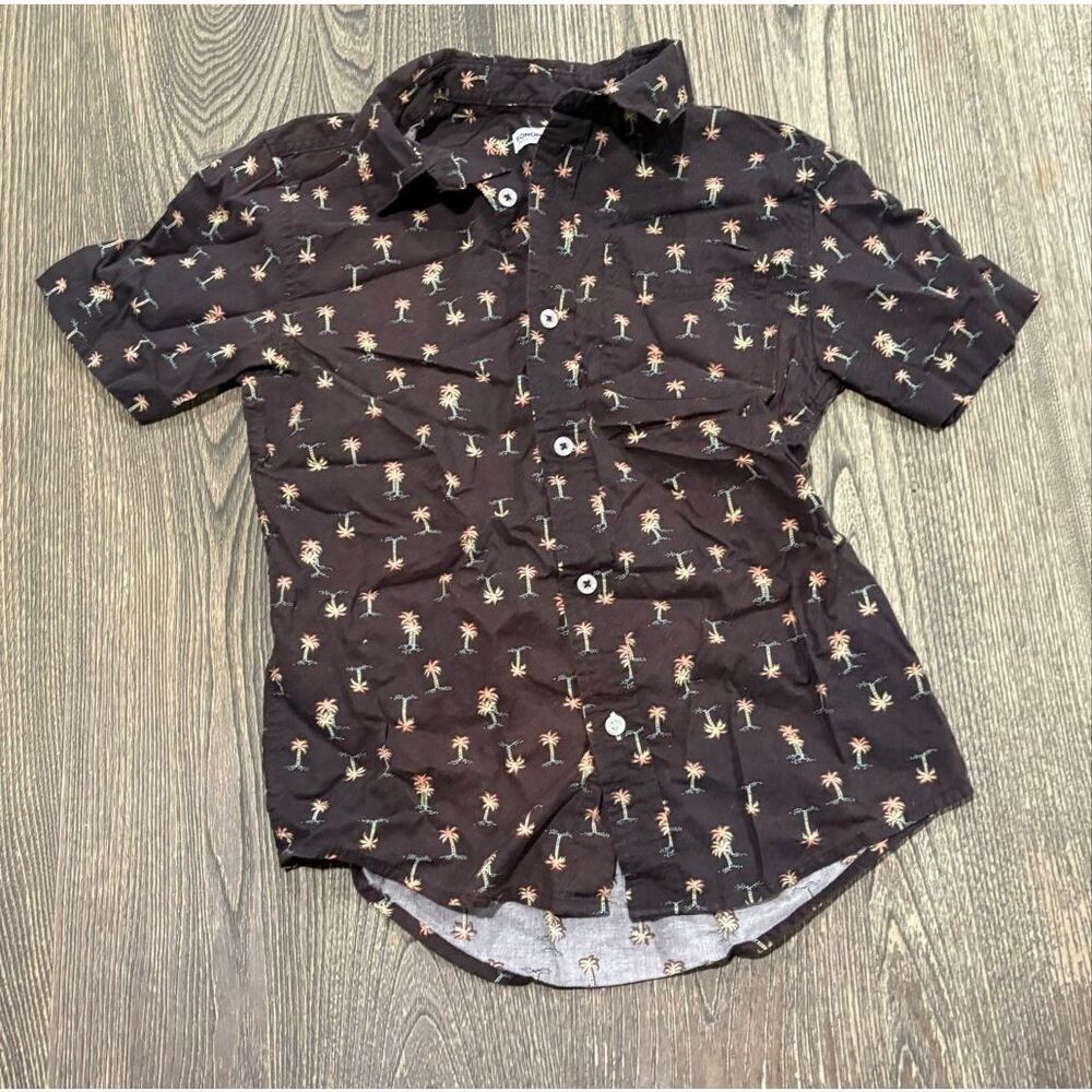 Sonoma Youth Boys Button-Up Shirt Palm Tree Print Short Sleeves Black Size M
